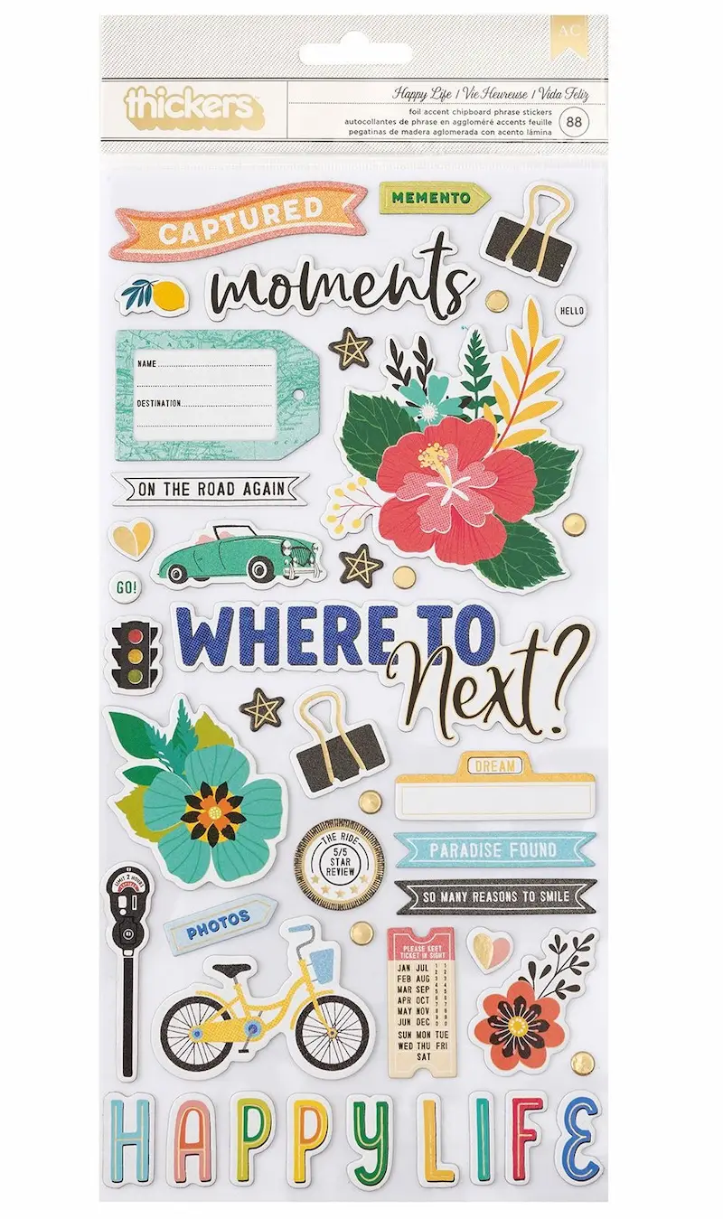 Pegatinas Thickers Phrase Happy Life Chipboard